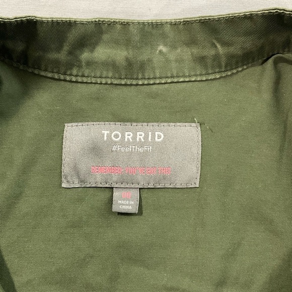 Torrid Jacket Women 00 (Med) Peplum Open Front Drawstring Retro Army Green Twill - Picture 6 of 13